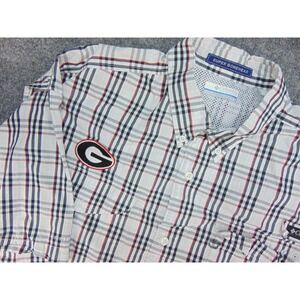 Georgia Bulldogs Shirt Mens Large Super Bonehead White‎ Plaid PFG Fishing Vented